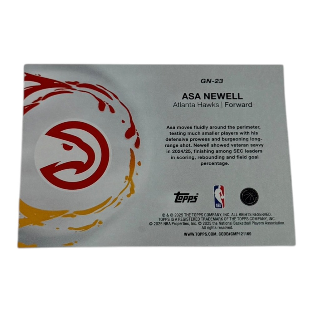 2024-25 Topps Generation Now Asa Newell Atlanta Hawks‎ Rookie Card RC GN-23 NBA - Picture 2 of 2